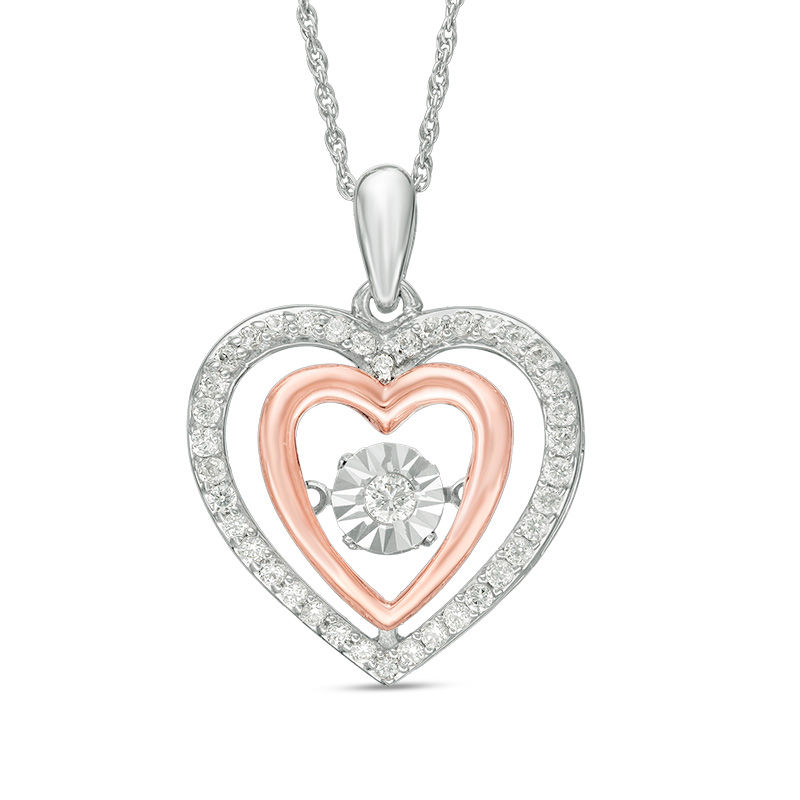 Unstoppable Love™ 0.37 CT. T.W. Diamond Double Heart Pendant in Sterling Silver and 10K Rose Gold|Peoples Jewellers