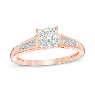 0.18 CT. T.W. Multi-Diamond Cushion Promise Ring in 10K Rose Gold