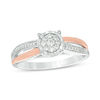 Thumbnail Image 0 of 0.146 CT. T.W. Diamond Frame Crossover Promise Ring in Sterling Silver and 10K Rose Gold