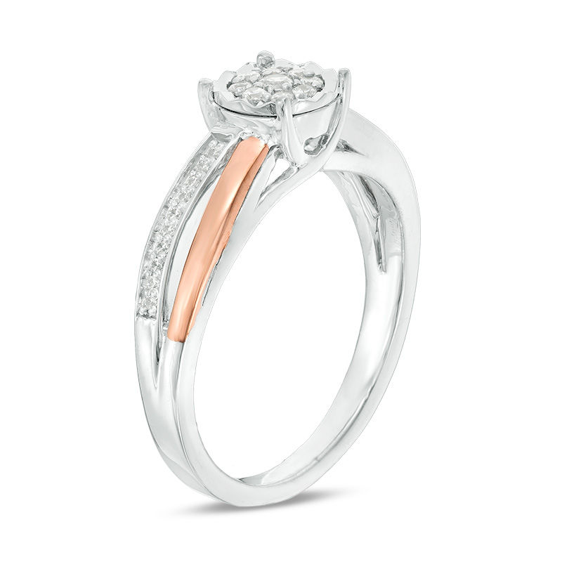 0.146 CT. T.W. Diamond Frame Crossover Promise Ring in Sterling Silver and 10K Rose Gold
