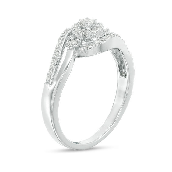 0.18 CT. T.W. Diamond Frame Swirl Bypass Promise Ring in 10K White Gold