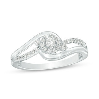 0.18 CT. T.W. Diamond Frame Swirl Bypass Promise Ring in 10K White Gold