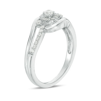 0.18 CT. T.W. Diamond Frame Swirl Bypass Promise Ring in 10K White Gold