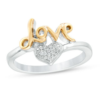 0.04 CT. T.W. Composite Diamond Heart "Love" Ring in Sterling Silver and 10K Gold