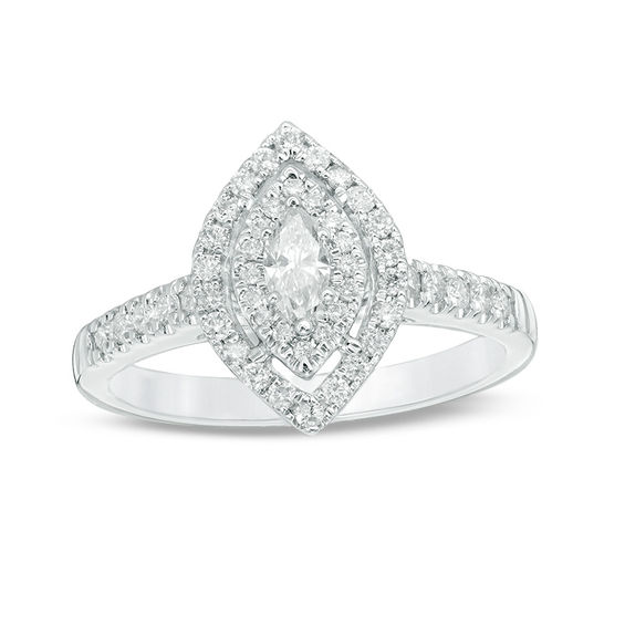 0.45 CT. T.W. Marquise Diamond Double Frame Engagement Ring in 14K White Gold