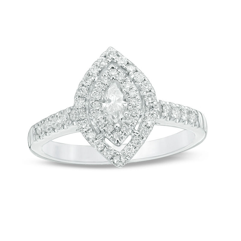 0.45 CT. T.W. Marquise Diamond Double Frame Engagement Ring in 14K White Gold|Peoples Jewellers