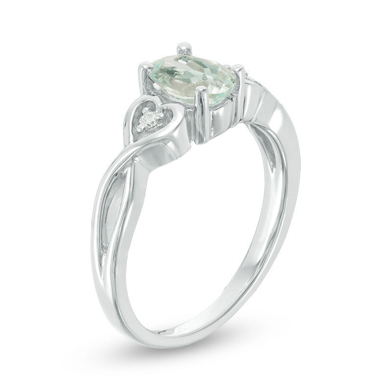Oval Aquamarine and Diamond Accent Heart Sides Promise Ring in Sterling Silver|Peoples Jewellers