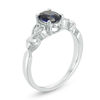 Oval Lab-Created Blue Sapphire and 0.04 CT. T.W. Diamond Tri-Sides Hearts Promise Ring in Sterling Silver