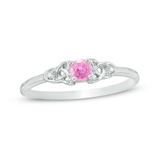 Lab-Created Pink Sapphire and Diamond Accent Trinity-Sides Promise Ring in Sterling Silver