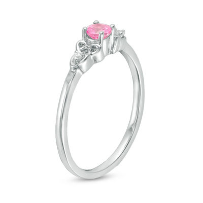 Lab-Created Pink Sapphire and Diamond Accent Trinity-Sides Promise Ring in Sterling Silver