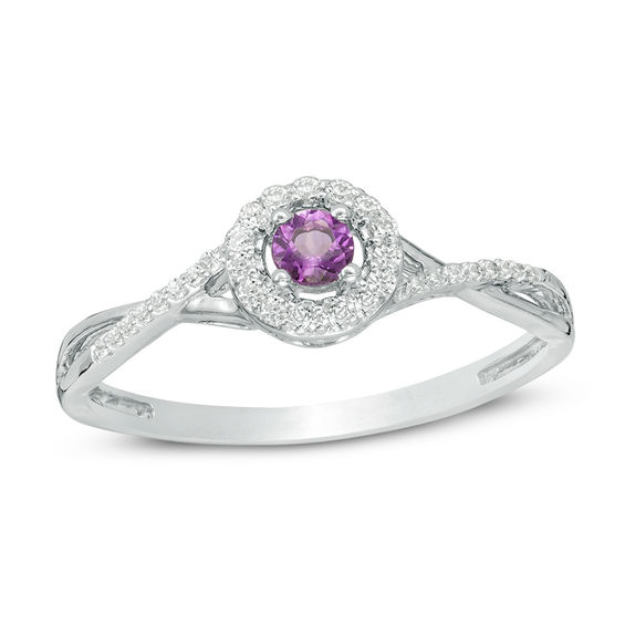 Amethyst and 0.115 CT. T.W. Diamond Frame Promise Ring in Sterling Silver