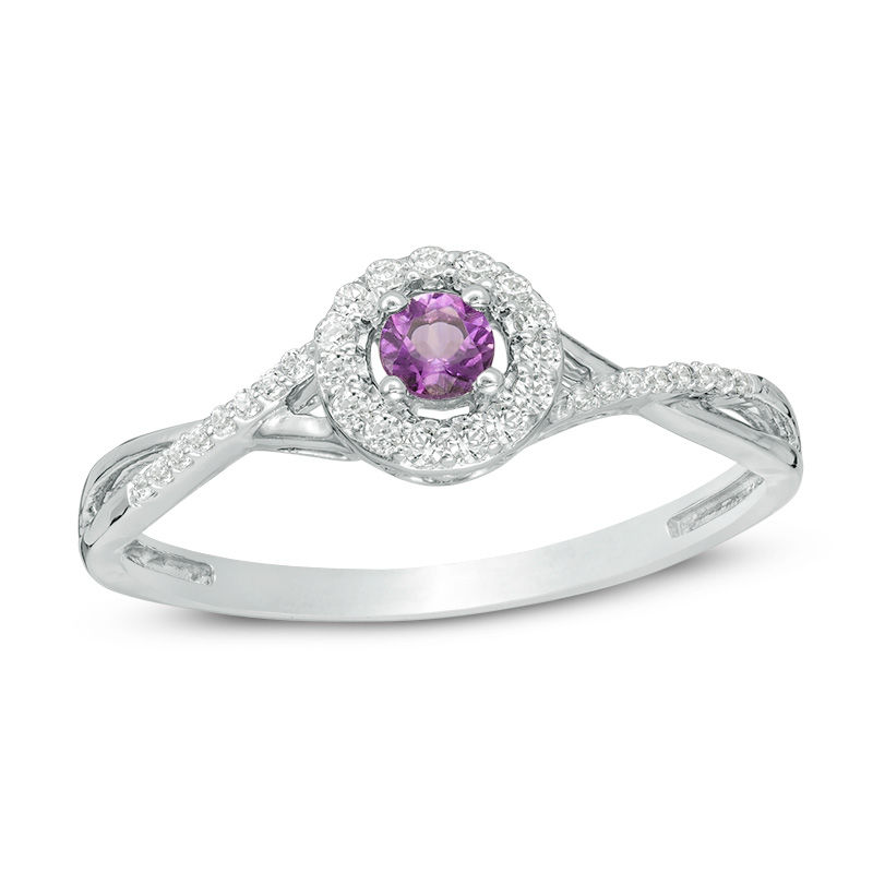 Amethyst and 0.115 CT. T.W. Diamond Frame Promise Ring in Sterling Silver|Peoples Jewellers