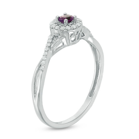 Amethyst and 0.115 CT. T.W. Diamond Frame Promise Ring in Sterling Silver