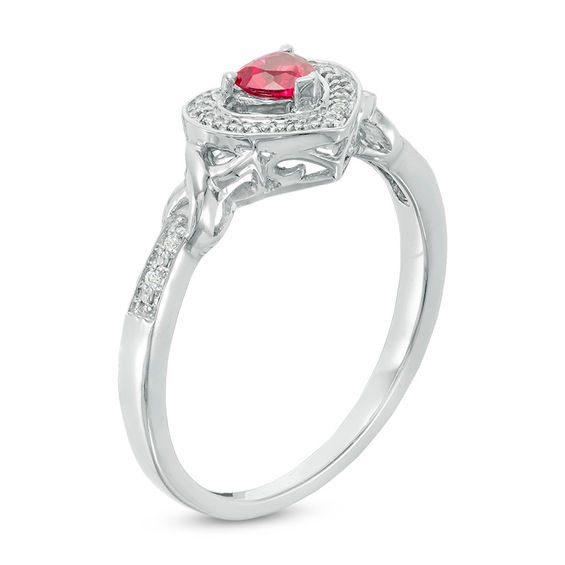 4.0mm Lab-Created Ruby and 0.06 CT. T.W. Diamond Heart Frame Promise Ring in Sterling Silver