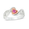 Lab-Created Pink Sapphire and Diamond Accent Tilted Heart Promise Ring in Sterling Silver and 10K Rose Gold