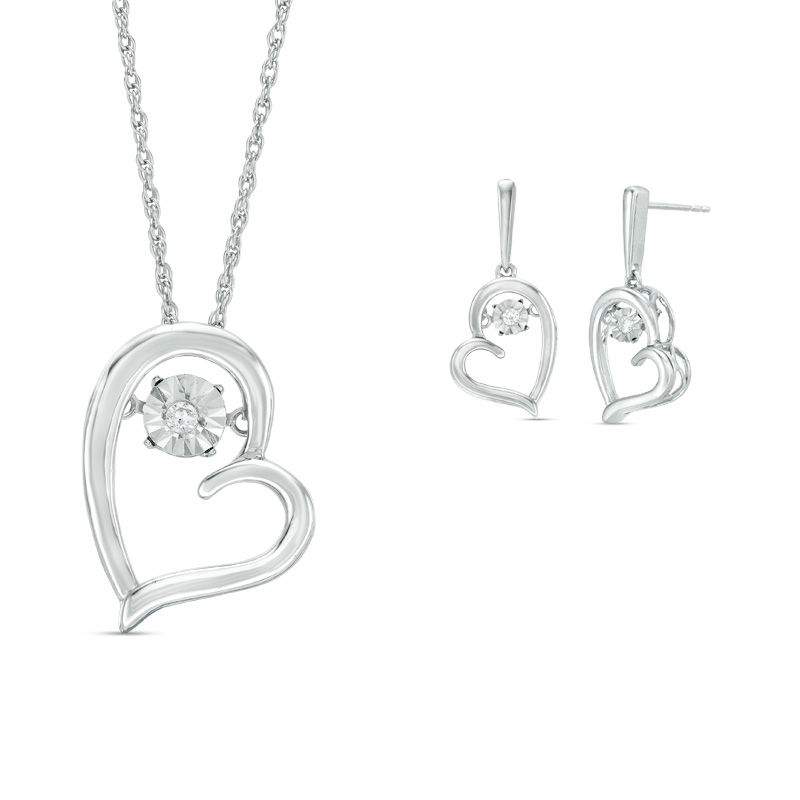Unstoppable Love™ 0.04 CT. T.W. Diamond Heart Pendant and Drop Earrings Set in Sterling Silver|Peoples Jewellers