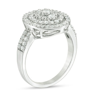 0.95 CT. T.W. Diamond Triple Frame Ring in 10K White Gold