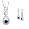 Thumbnail Image 0 of Lab-Created Blue Sapphire and Beaded Cascading Infinity Pendant and Drop Earrings Set in Sterling Silver