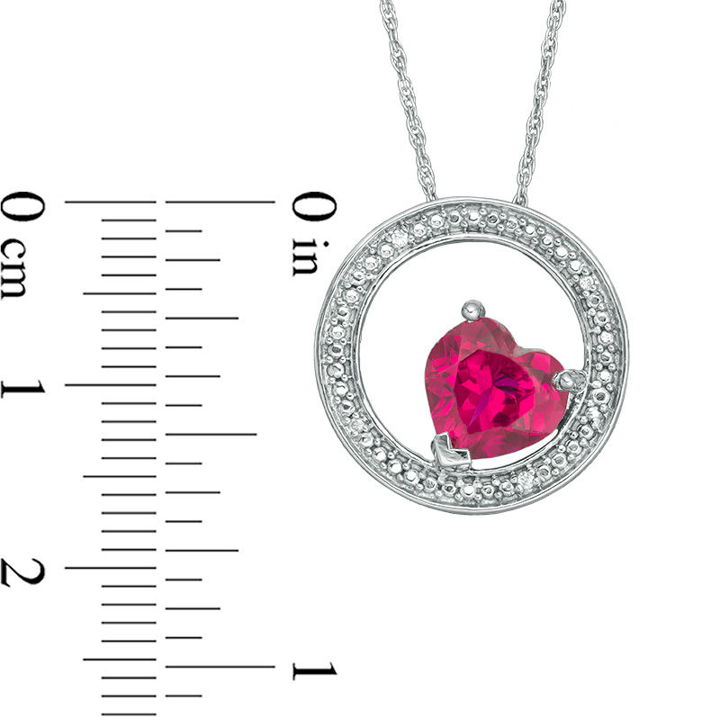 Heart-Shaped Lab-Created Ruby and Diamond Accent Circle Pendant and Stud Earrings Set in Sterling Silver|Peoples Jewellers
