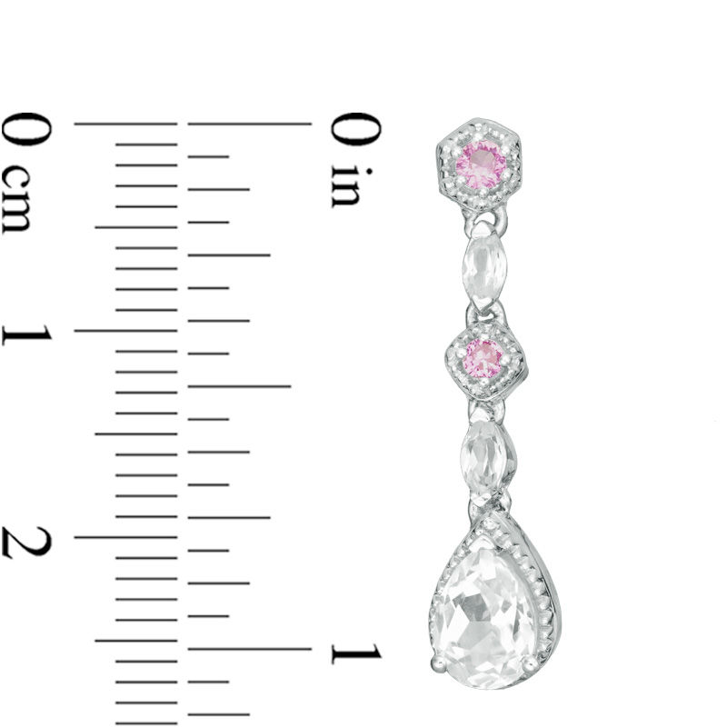 Pear-Shaped Lab-Created White and Pink Sapphire Vintage-Style Drop Earrings in Sterling Silver|Peoples Jewellers