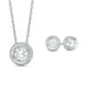 Lab-Created White Sapphire Solitaire Vintage-Style Frame Pendant and Stud Earrings Set in Sterling Silver