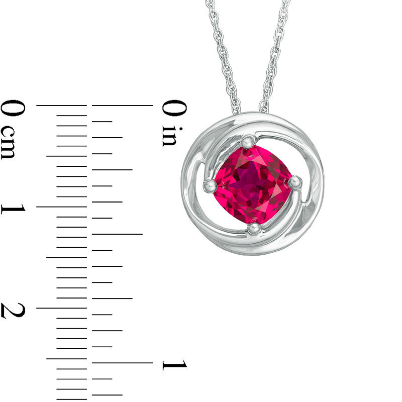 Cushion-Cut Lab-Created Ruby Solitaire Swirl Pendant and Stud Earrings Set in Sterling Silver|Peoples Jewellers