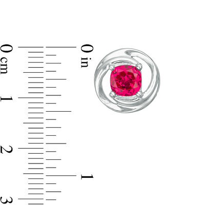 Cushion-Cut Lab-Created Ruby Solitaire Swirl Pendant and Stud Earrings Set in Sterling Silver