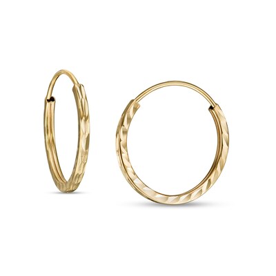 17.0mm Diamond-Cut Continuous Square Tube Hoop Earrings in 14K Gold