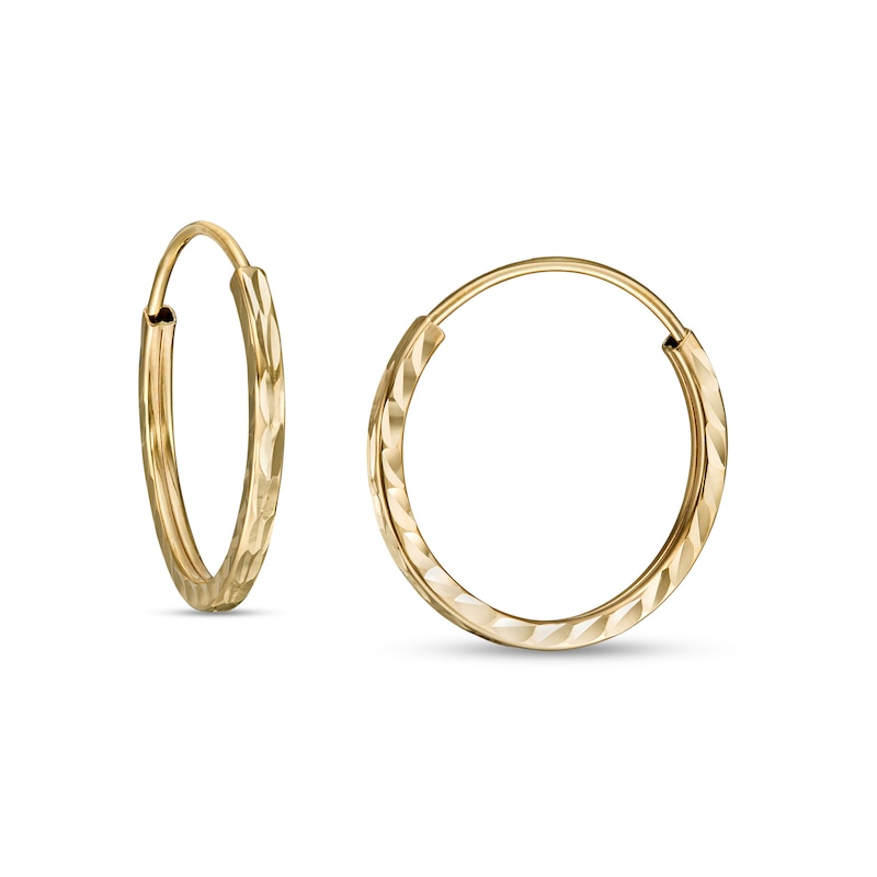 17.0mm Diamond-Cut Continuous Square Tube Hoop Earrings in 14K Gold|Peoples Jewellers