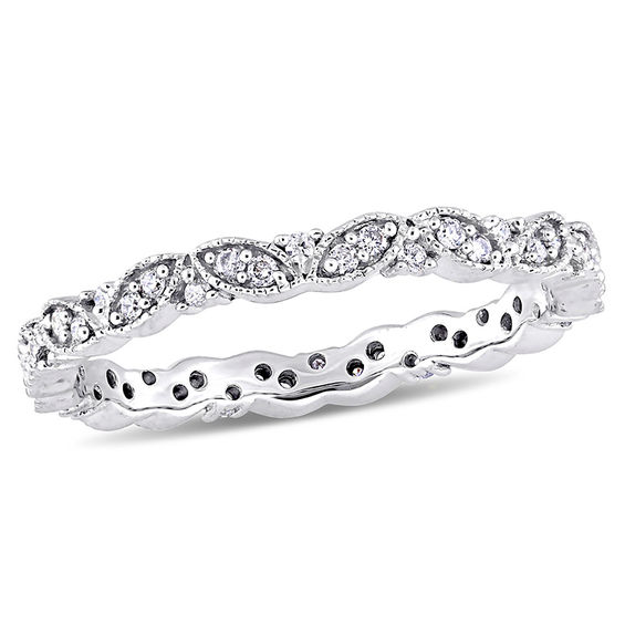 0.24 CT. T.W. Diamond Alternating Vintage-Style Eternity Wedding Band in 14K White Gold