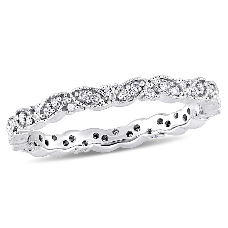 0.24 CT. T.W. Diamond Alternating Vintage-Style Eternity Wedding Band in 14K White Gold|Peoples Jewellers