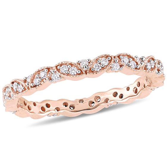 0.24 CT. T.W. Diamond Alternating Vintage-Style Eternity Wedding Band in 14K Rose Gold