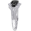 1.73 CT. T.W. Enhanced Black and White Diamond Three Stone Bypass Scallop Frame Engagement Ring in 10K White Gold