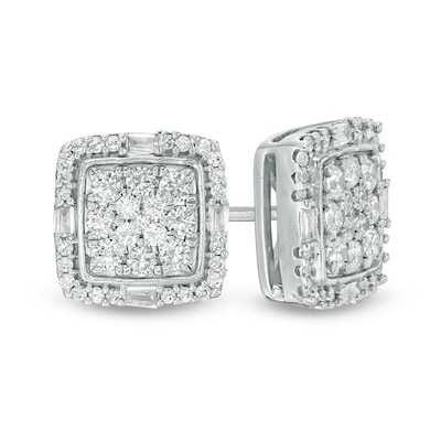 0.45 CT. T.W. Composite Diamond Cushion Frame Stud Earrings in 10K White Gold