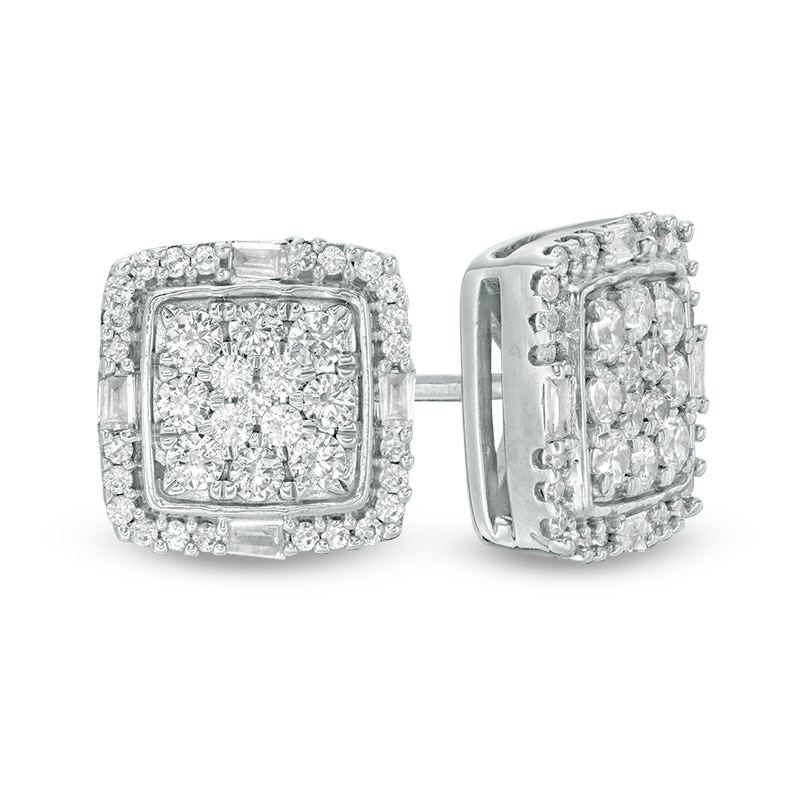 0.45 CT. T.W. Composite Diamond Cushion Frame Stud Earrings in 10K White Gold|Peoples Jewellers