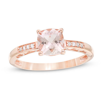 6.0mm Cushion-Cut Morganite and 0.04 CT. T.W. Diamond Ring in 10K Rose Gold