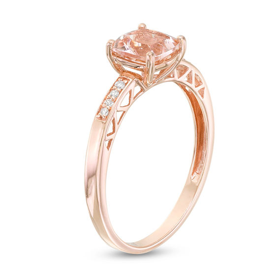 6.0mm Cushion-Cut Morganite and 0.04 CT. T.W. Diamond Ring in 10K Rose Gold