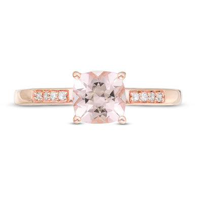 6.0mm Cushion-Cut Morganite and 0.04 CT. T.W. Diamond Ring in 10K Rose Gold