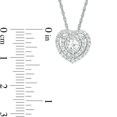 5.0mm Heart-Shaped Lab-Created White Sapphire Double Frame Pendant in Sterling Silver