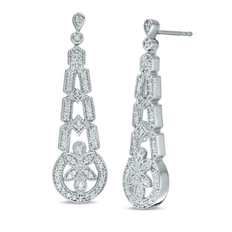 Lab-Created White Sapphire Art Deco Vintage-Style Drop Earrings in Sterling Silver|Peoples Jewellers