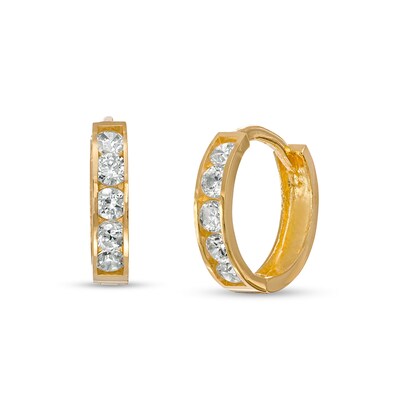 Cubic Zirconia Huggie Hoop Earrings in 14K Gold