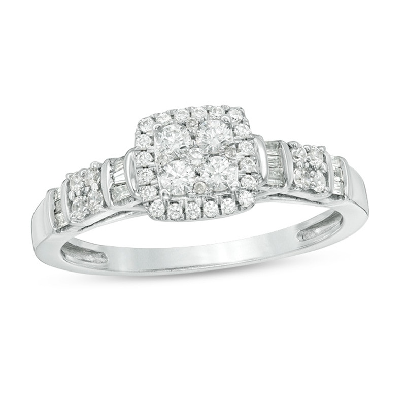 0.37 CT. T.W. Multi-Diamond Square Frame Ring in 10K White Gold|Peoples Jewellers