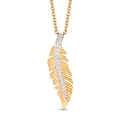 Enchanted Disney Pocahontas 0.086 CT. T.W. Diamond Feather Pendant in 10K Gold - 19"