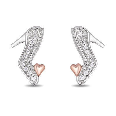 Enchanted Disney Cinderella 0.086 CT. T.W. Diamond Slipper Stud Earrings in Sterling Silver and 10K Rose Gold