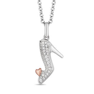 Enchanted Disney Cinderella 0.085 CT. T.W. Diamond Slipper Pendant in Sterling Silver and 10K Rose Gold - 19"