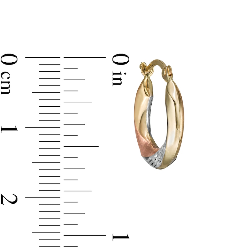 17.0mm Multi-Finish Knife Edge Twist Huggie Hoop Earrings in 14K Tri-Tone Gold|Peoples Jewellers