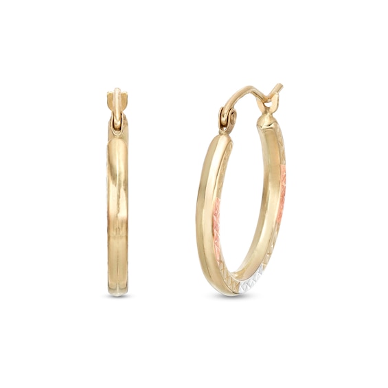 Diamond-Cut 20.0mm Hoop Earrings in Hollow 14K Tri-Tone Gold