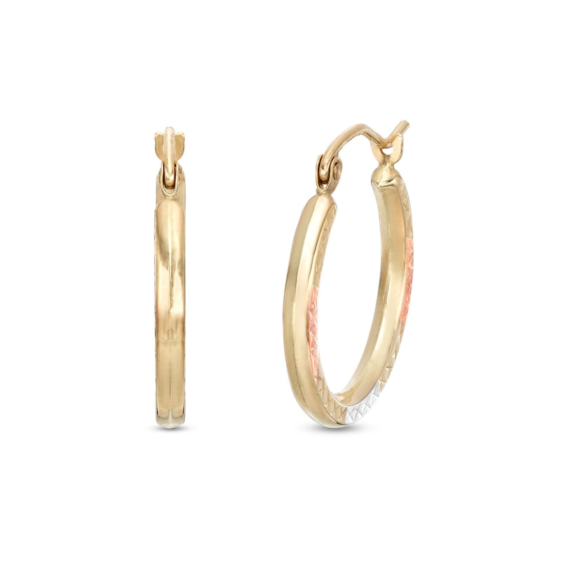 Diamond-Cut 20.0mm Hoop Earrings in Hollow 14K Tri-Tone Gold|Peoples Jewellers
