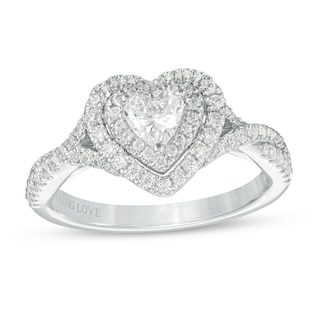 Vera Wang Love Collection 0.69 CT. T.W. Heart-Shaped Diamond Double Frame Twist Engagement Ring in 14K White Gold