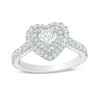 Thumbnail Image 0 of Vera Wang Love Collection 0.95 CT. T.W. Heart-Shaped Diamond Double Frame Engagement Ring in 14K White Gold